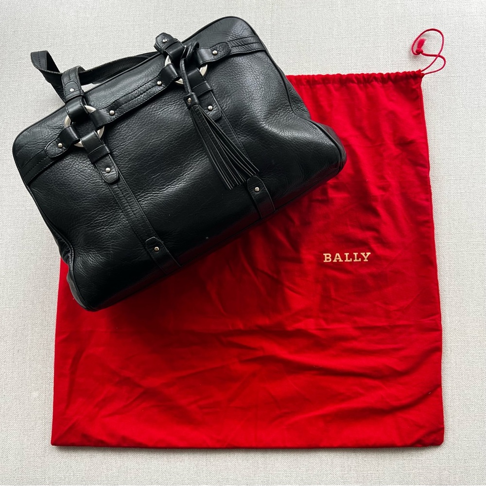 BALLY Black Leather Charlyna Shoulder Duffle Bag